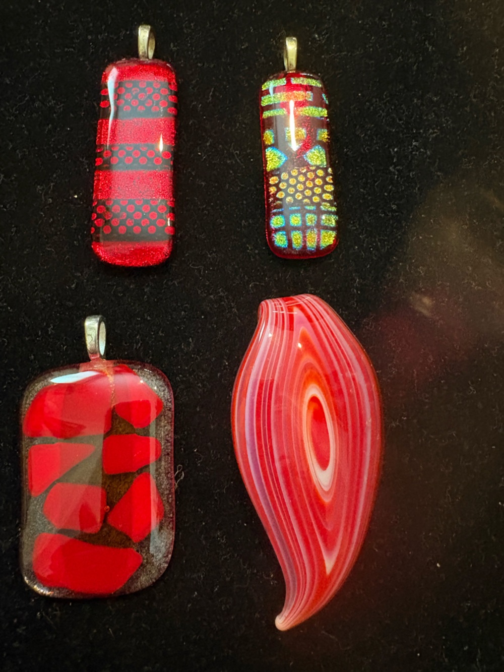 Handcrafted Red Glass Pendant Collection - 4 Piece Set